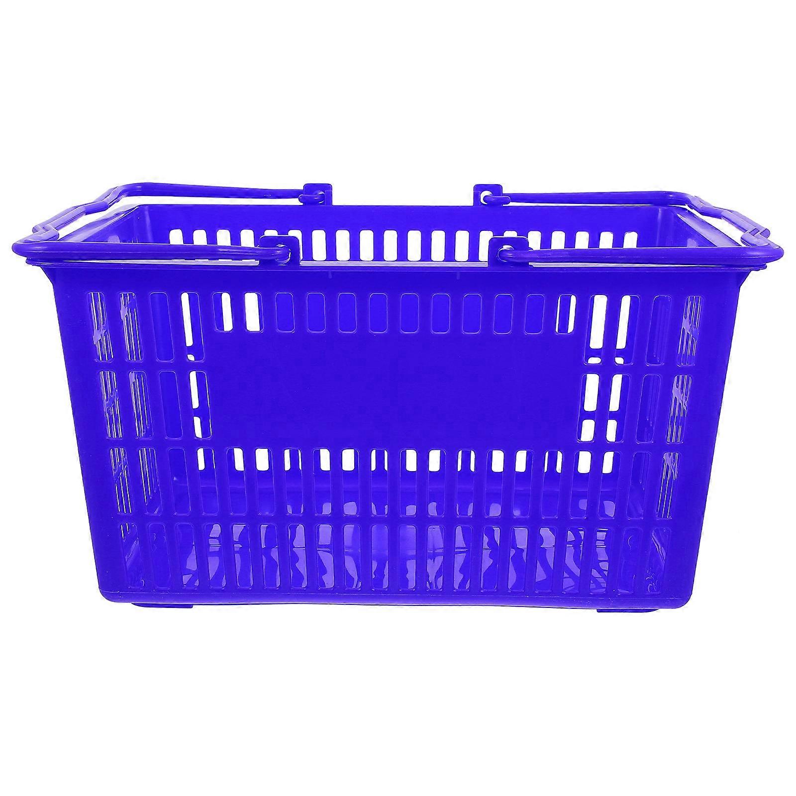 Blue Practical Shopping Basket with Handles for Storage Use Large Capacity Plastic Basket