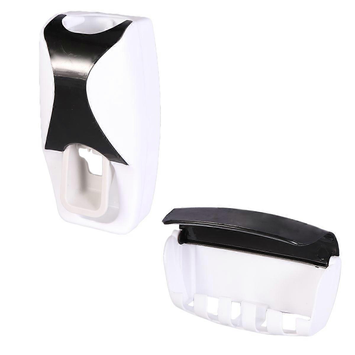 2 Pcs Wall-mounted Toothbrush Holder Manual Toothpaste Extruder Suction Toothbrush Hanger Toothpaste Squeezer (Black)