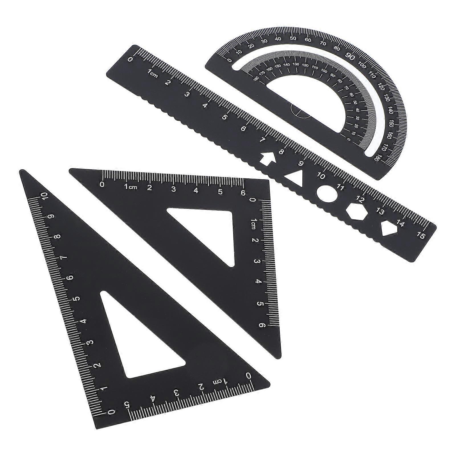 4 Piece Aluminum Alloy Ruler Set – Metal Drafting Tools with Protractor for Students, Engineers – School & Office Use