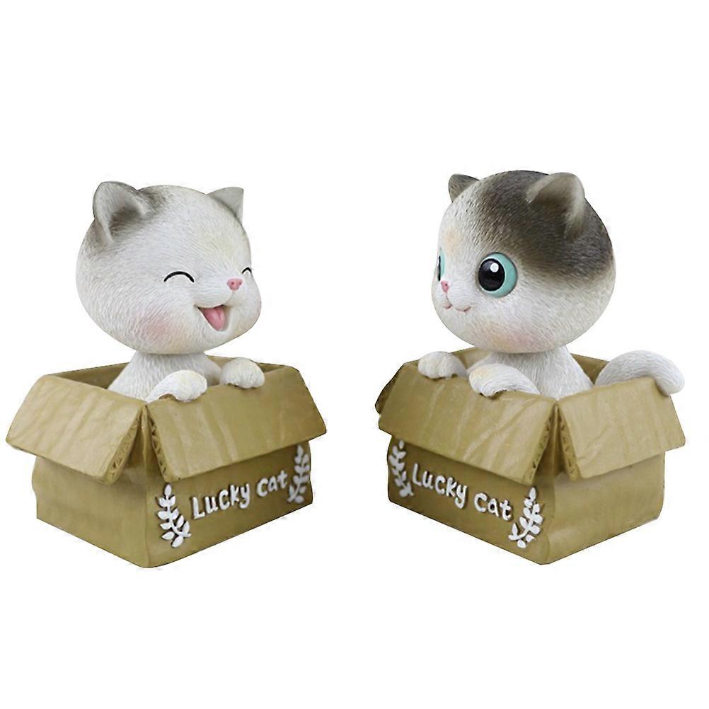 Creative White Resin Bobblehead Cat Decoration for Car Perfect 2Pcs