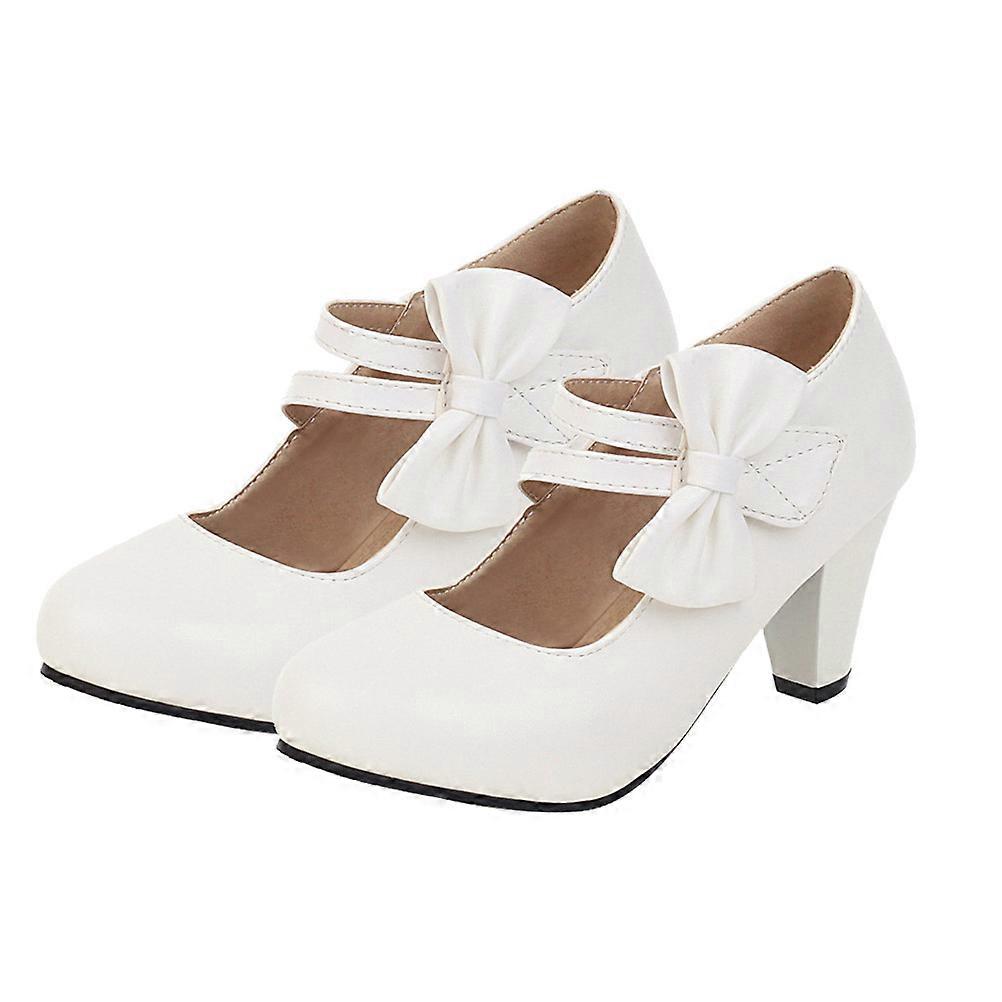 Talons hauts élégants avec un design épais pour les femmes en PU blanc et caoutchouc 3,5 pouces