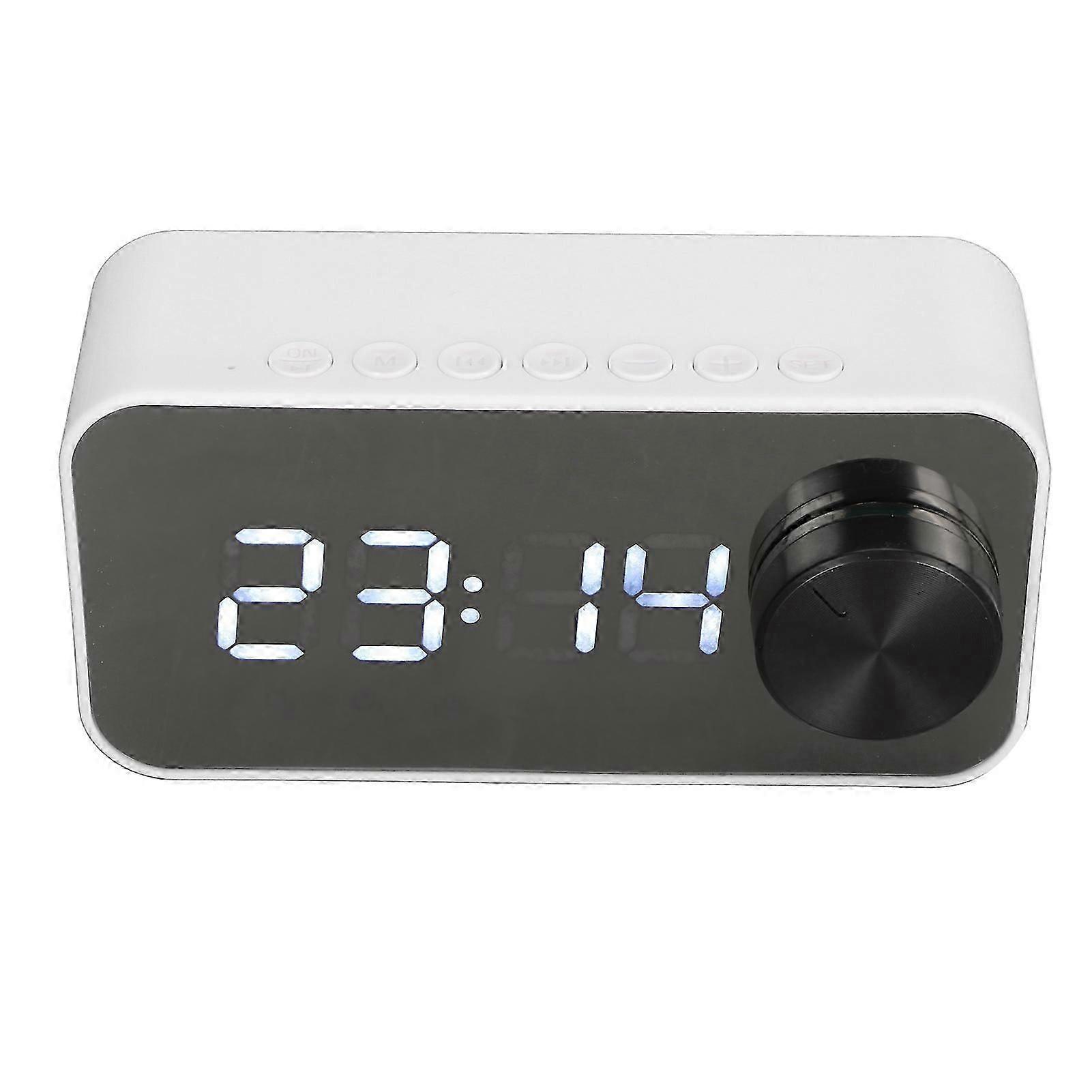 Wireless Bluetooth Speaker with FM Radio Voice Broadcast Alarm Clock Noise Cancelling Temperature Display White