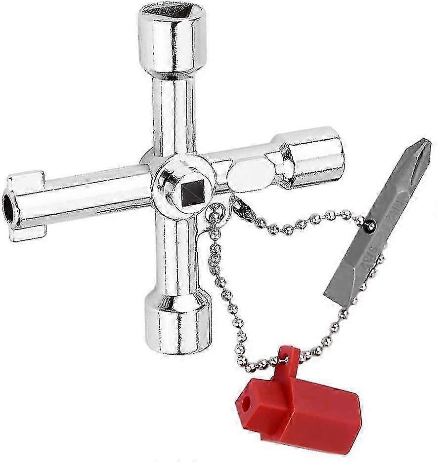 Control Cabinet Key Cross Key 4-vejs multifunktionel universalnøgle, med bit til almindelige kabinetter og låsesystemer