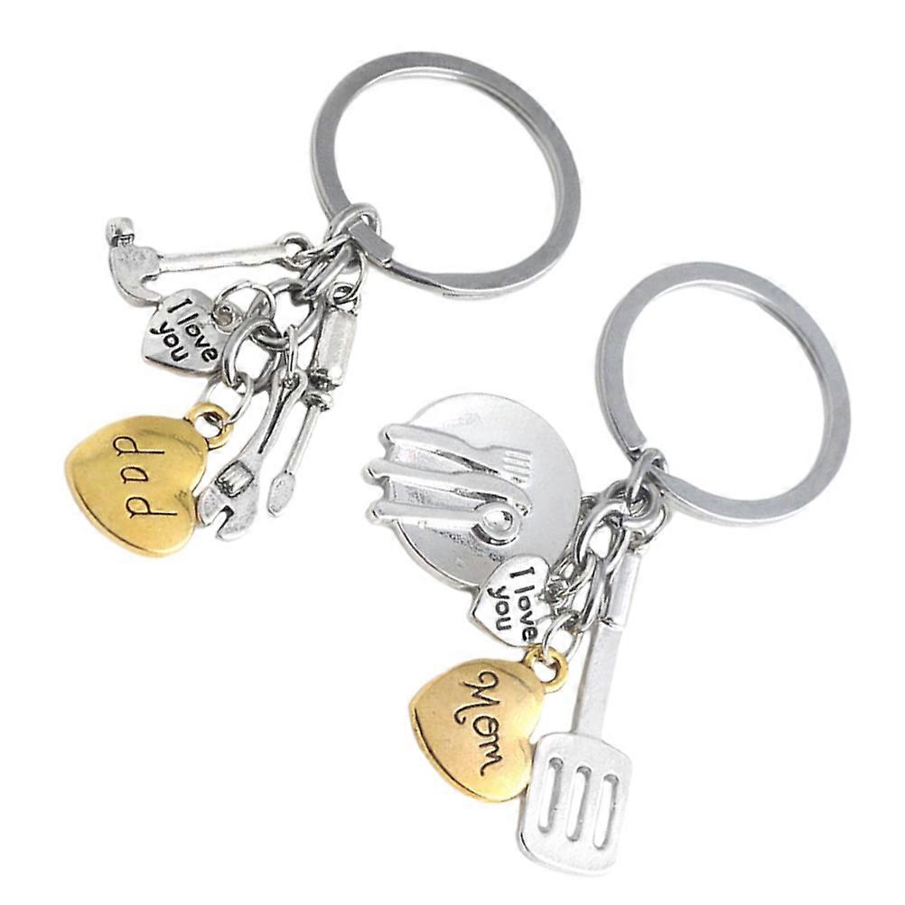 2Pcs Creative Alloy Keychains For Mother's Day And Father's Day Assorted Color Keychain Gifts