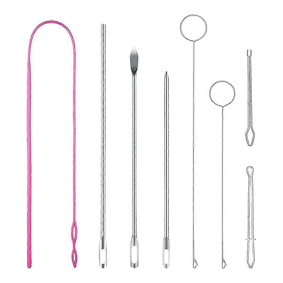 Drawstring Threader Tool Set, Stainless Steel Sewing Loop Turner Hooks with Latch, Flexible Drawstring Threader
