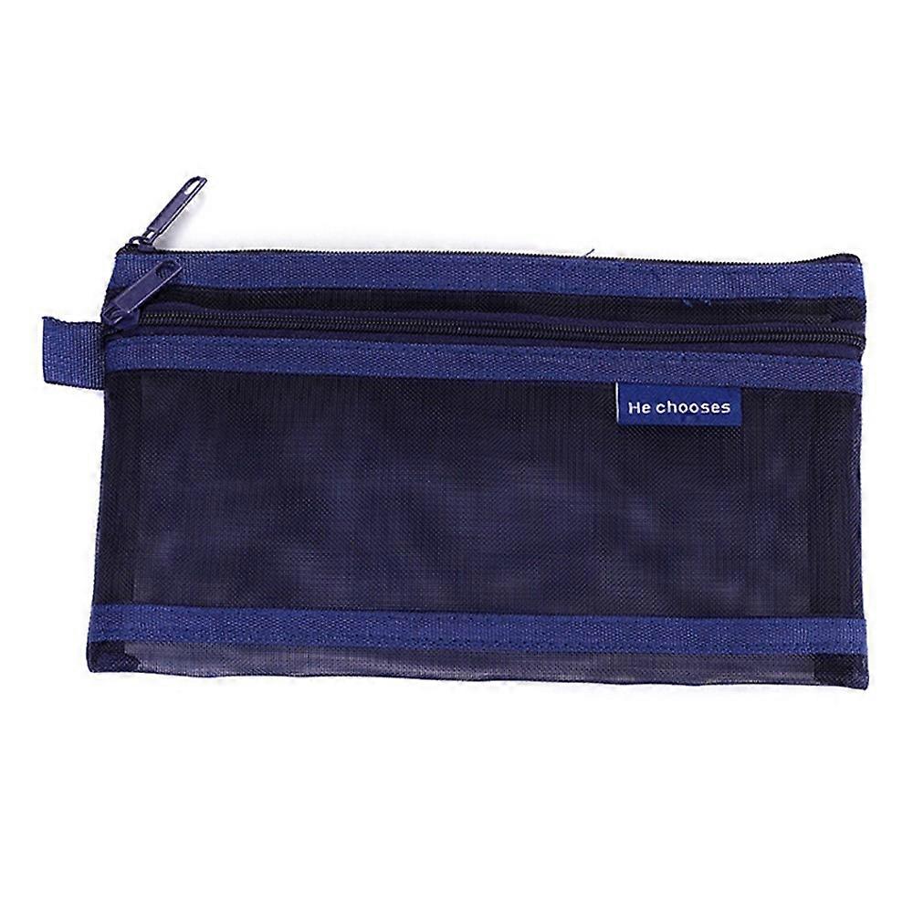 HE CHOOSES D005 Double Layer Nylon Mesh Student Stationery Storage Bag