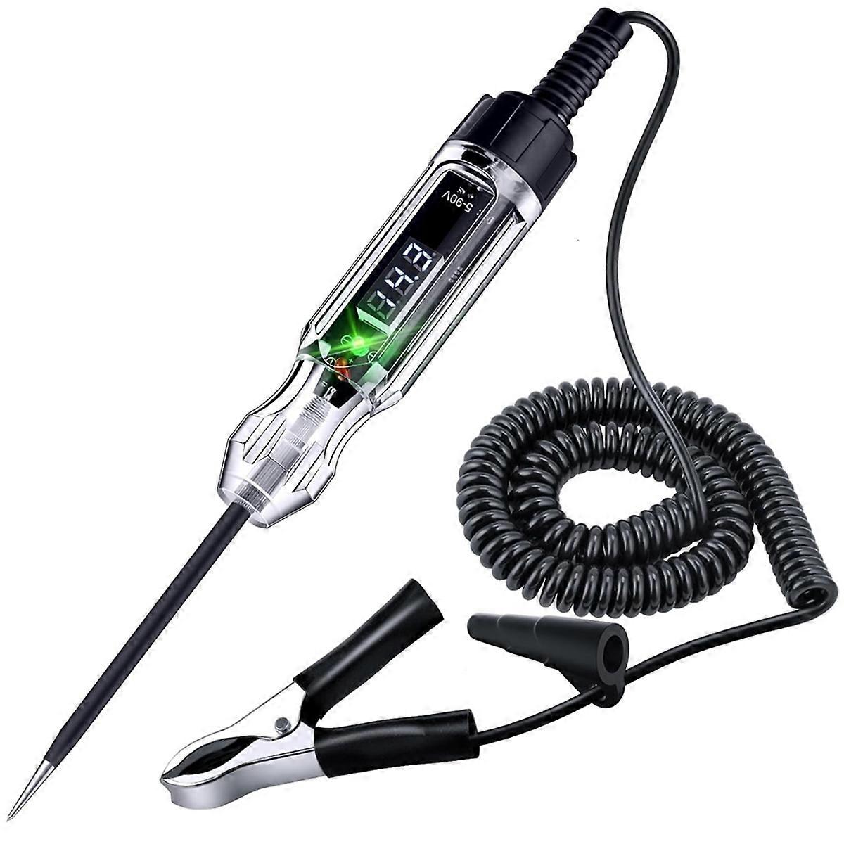 Automotive Test Light,5-90V Digital LED Electrical Tester, Circuit Tester with 140 Inch PU Spring Wire,for Checking