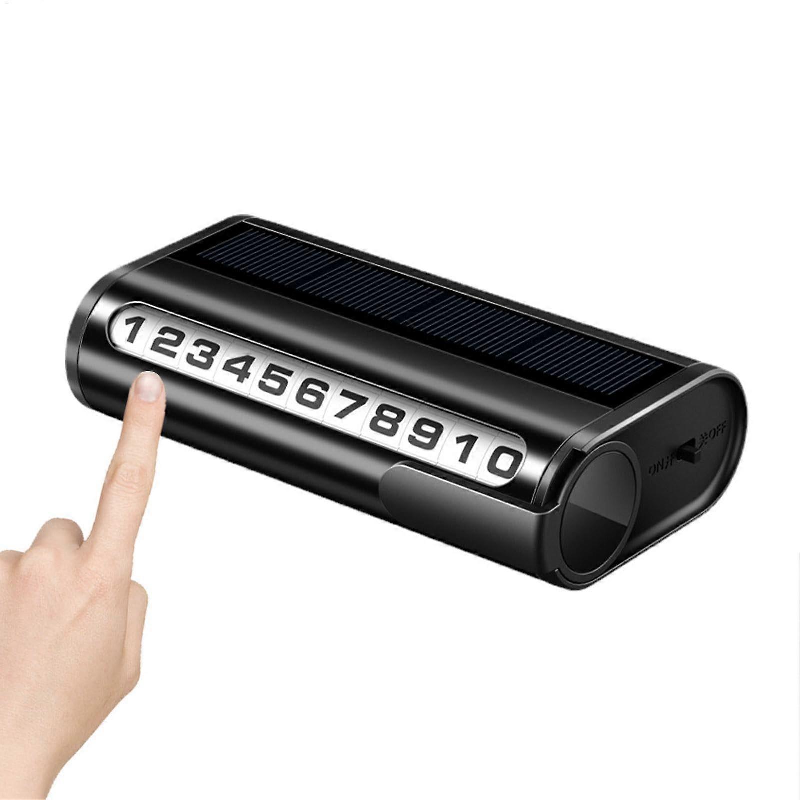 Solar Charging Temporary Parking Plate with Phone Number Display for Car, Black