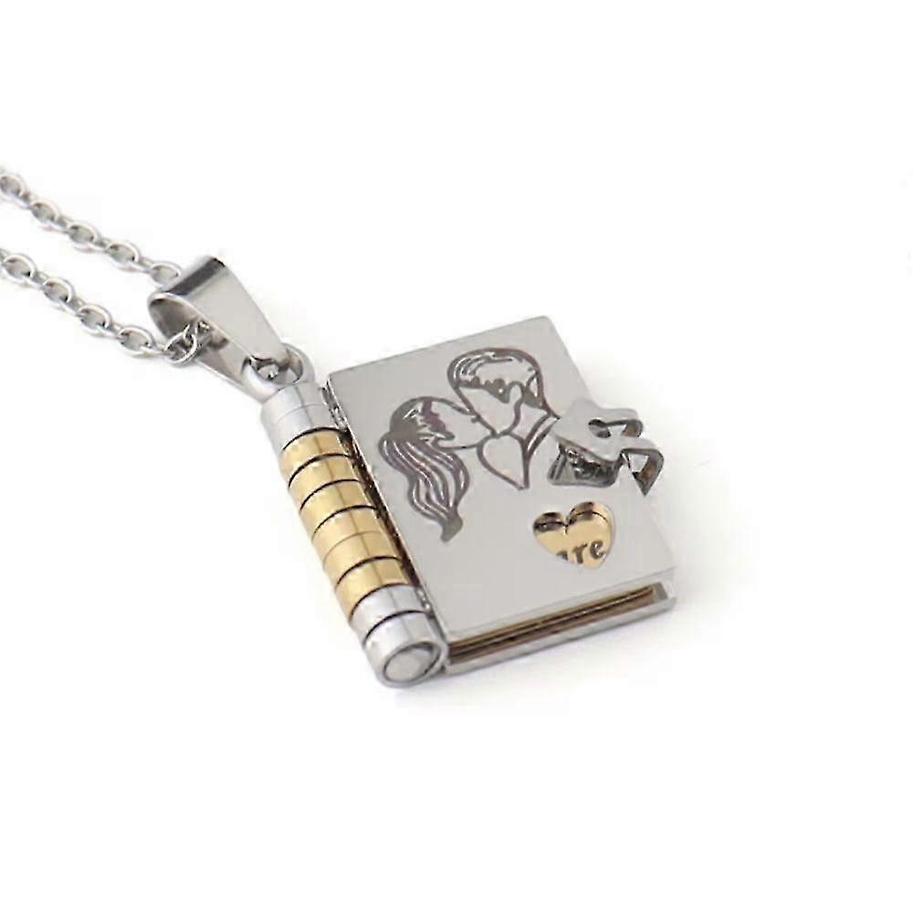 For Love - I Love You Book Necklace,Adjustable Openable Multi Layer Book Choker