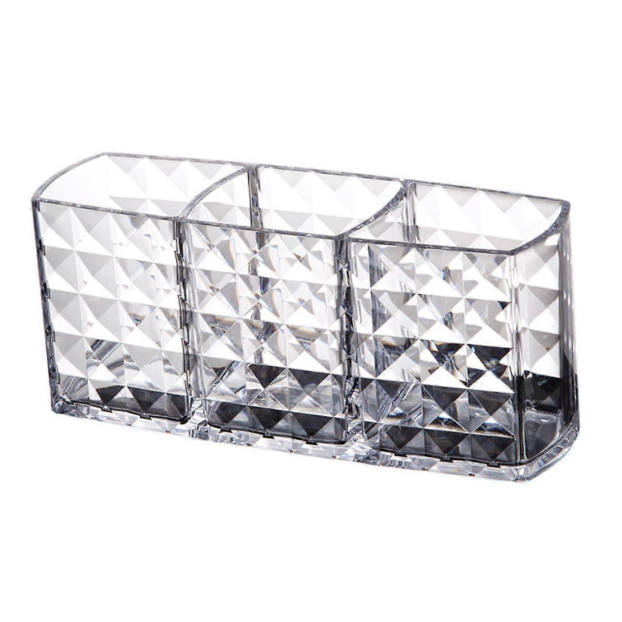 Cosmetic Storage Box Acrylic Makeup Brush Holder with 3 Compartments for Lipstick and Eyeliner - Desktop Organizer