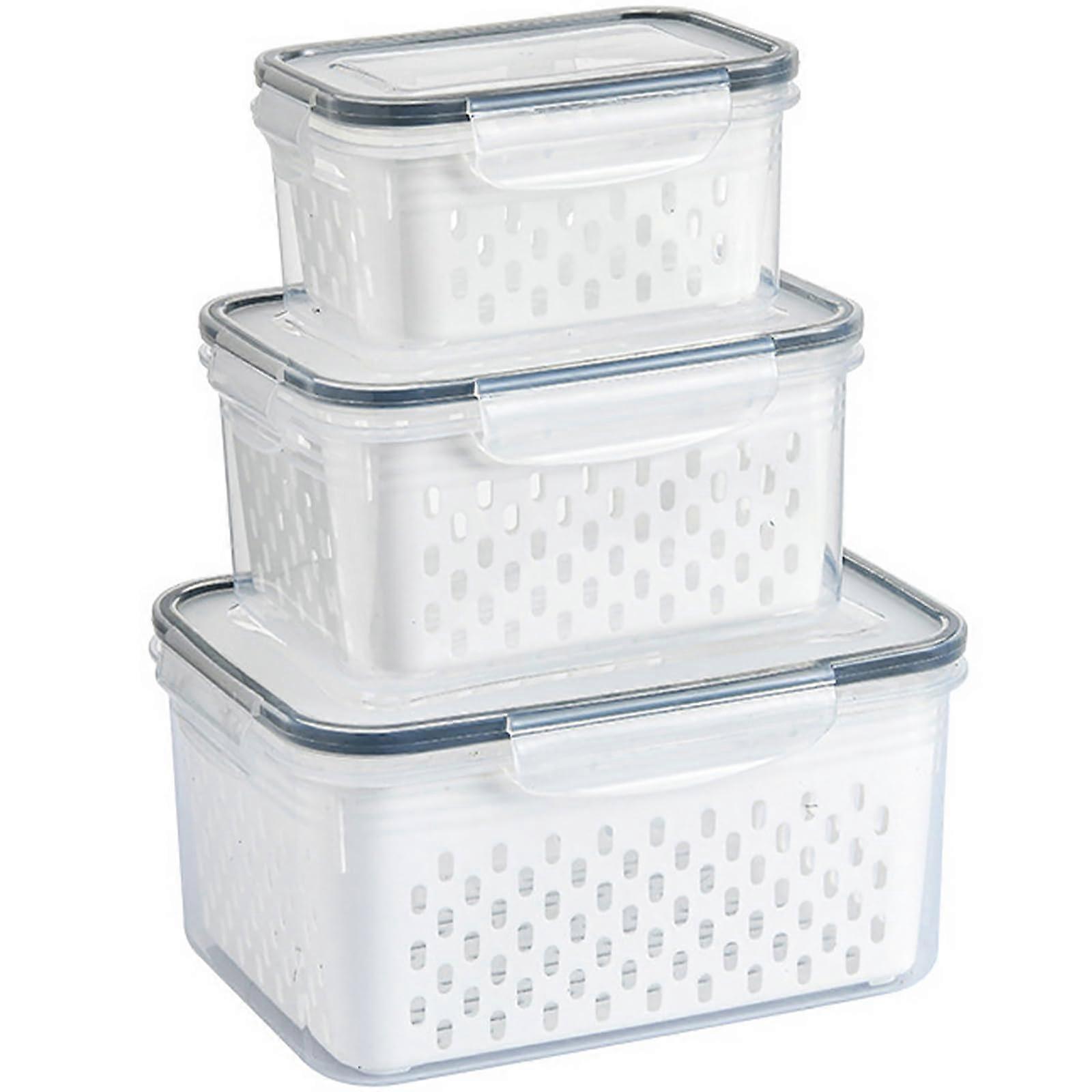 3 PCS Airtight Fruit Storage Containers for Fridge, Leak Proof with Removable Colander, Lids for Fresh Food and Meat