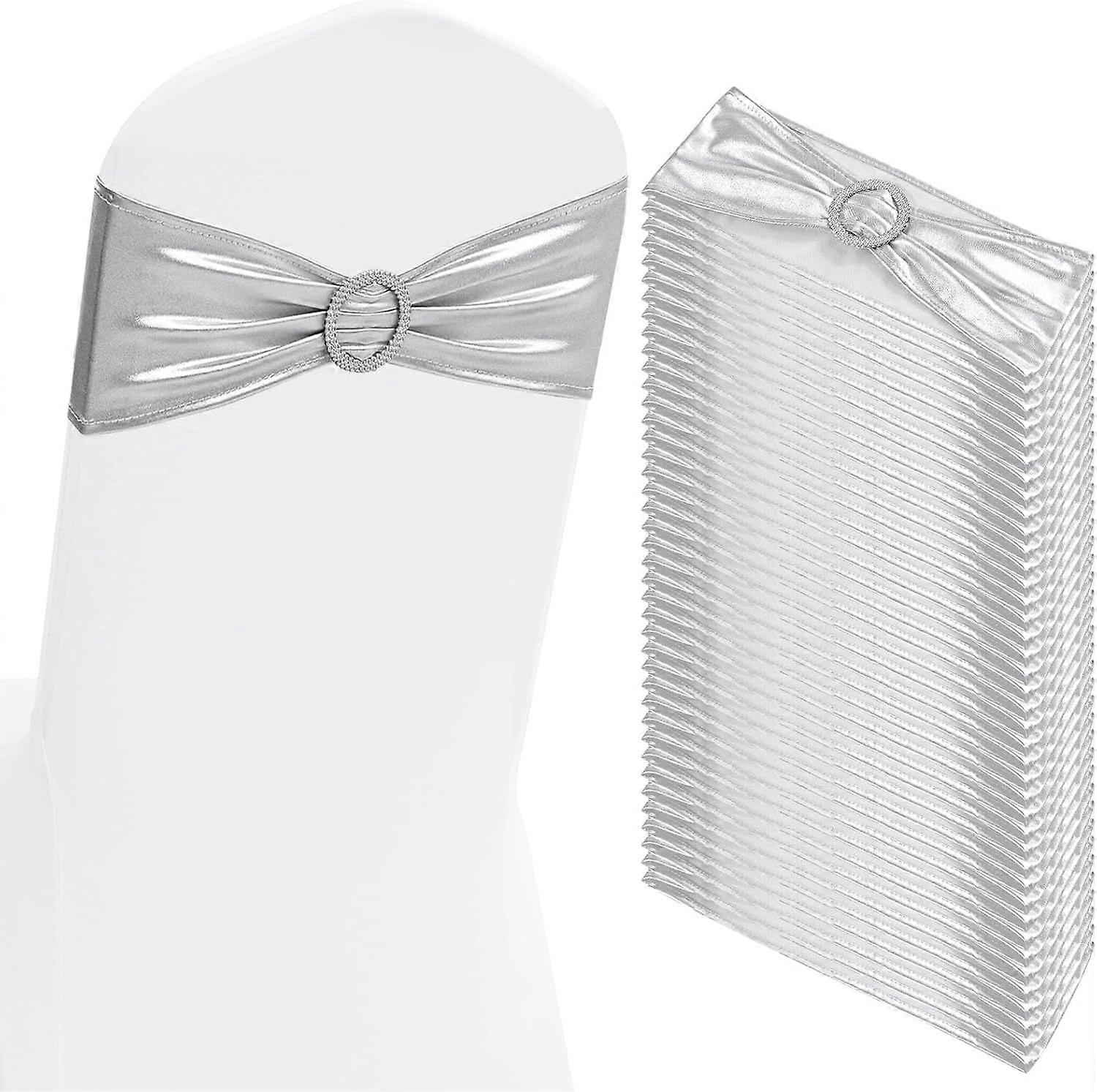 100 PCS Spandex Chair Sashes Bows Premium Stretch Chair Cover Band with Buckle