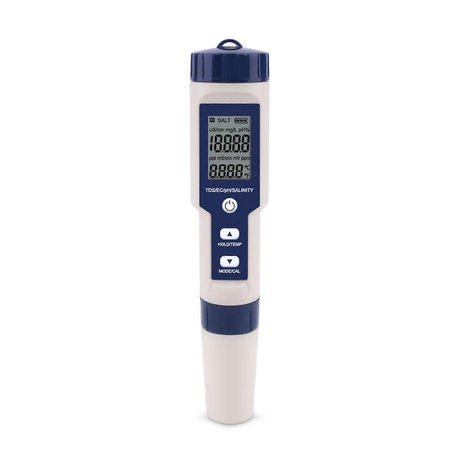 PH Tester 5In1 TDS EC PH Salinity Temperature Meter Digital Water Monitor Pools Drinking Water Aquariums No Backlight