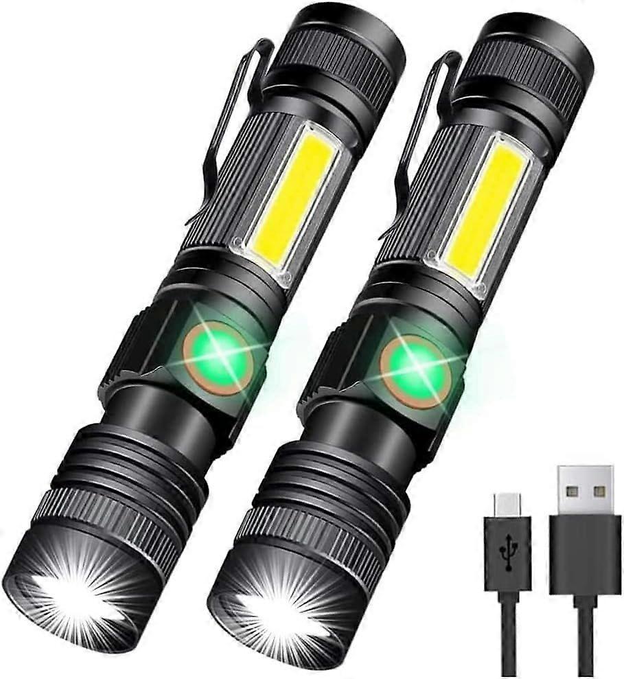 Flashlight USB Rechargeable, Magnetic LED Flashlight, Super Bright LED Tactical Flashlight (Black)