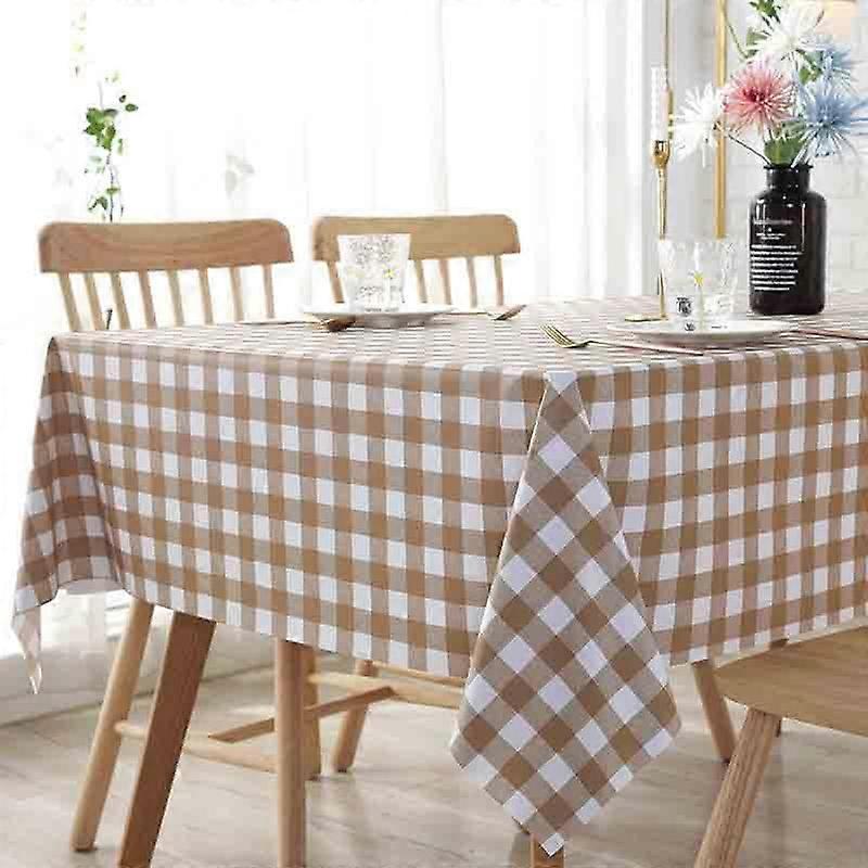 Vinyl Tablecloth For Picnic Camping - Waterproof PVC, Oil Spill Proof, Wipeable Thick Rectangular Cover 47x78 Inch Khaki