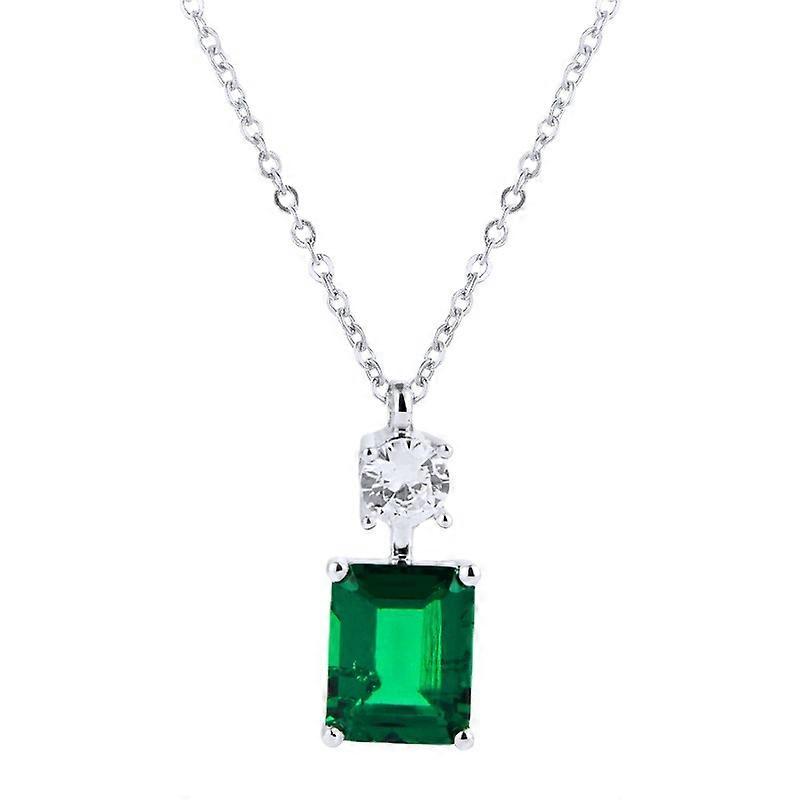 S925 Silver Princess Cut Lab-Created Emearld Diamond with Zircon Necklace for Women,more than 11cm