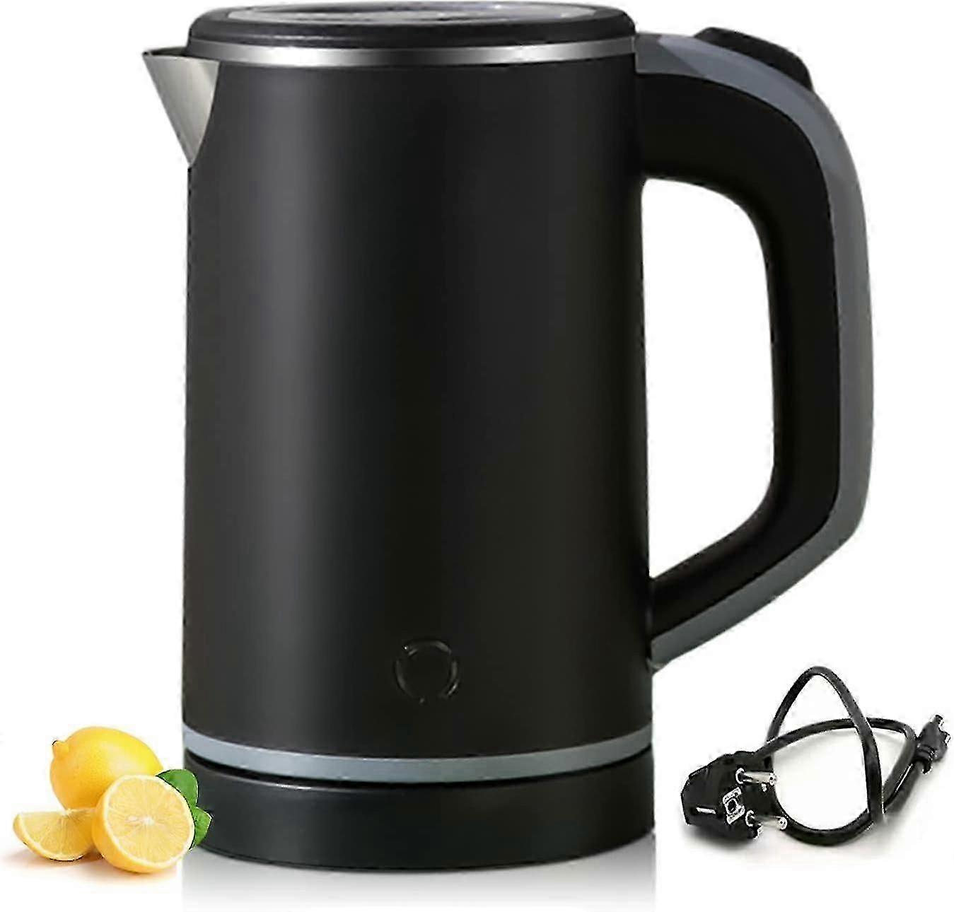 Vattenkokare i rostfritt stål, miniresekokare för 0,8 liter, 600 watt vattenkokare, dubbelväggsdesign, överhettningsskydd, snabbkokningsfunktion, quie