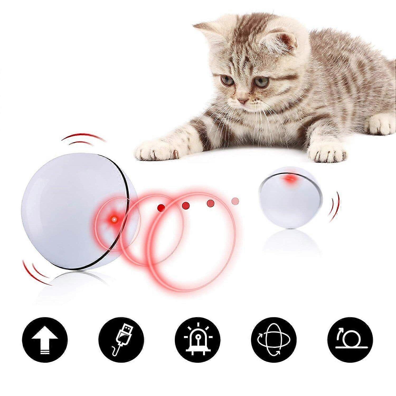 Smart Automatic Cat Toys Ball Pet Interactive Auto Rolling Self Rotating Ball Led Light USB(white)