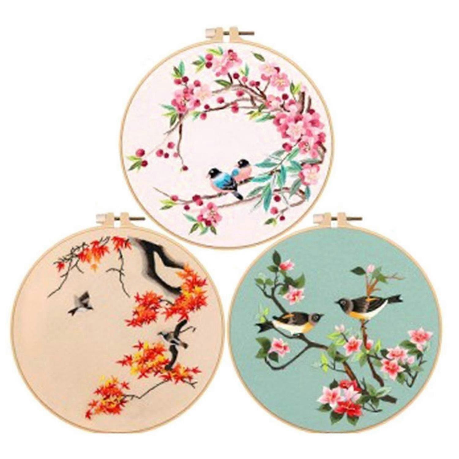 3 Sets DIY Embroidery Kit for Beginners Adults, Includes Holiday Cat, Hoop, Color Threads, Tools