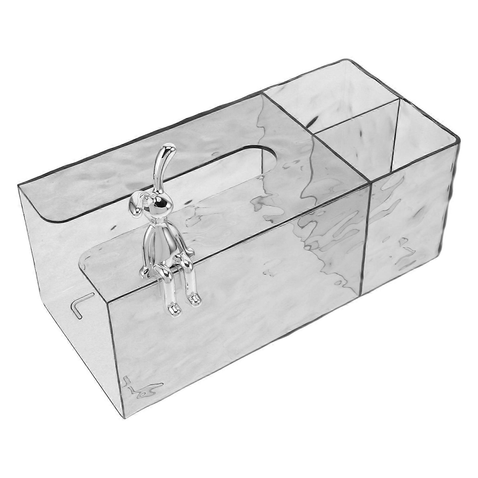 Rectangular Tissue Box Cover Made of Pet for Storage Use with Remote Compartments