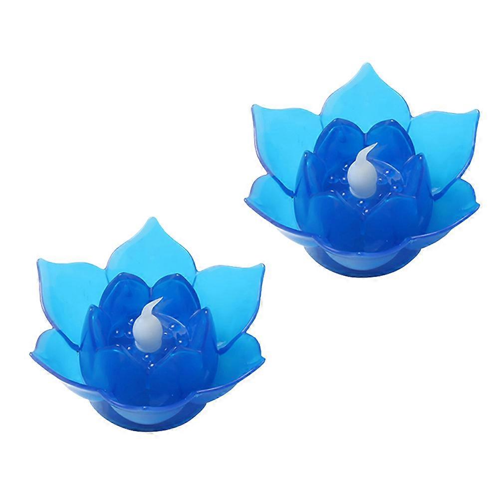 Electronic Lotus Lantern LED Night Light for Decoration 2Pcs Blue
