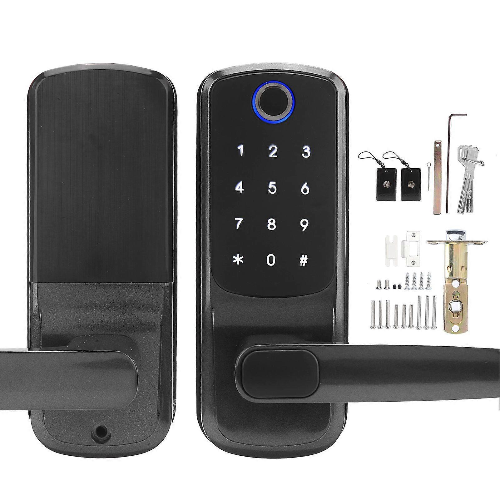 WiFi Smart Door Lock Touch Panel Fingerprint Password IC Card APP Remote Unlock with 2 Mechanical Keys for TUYABlack