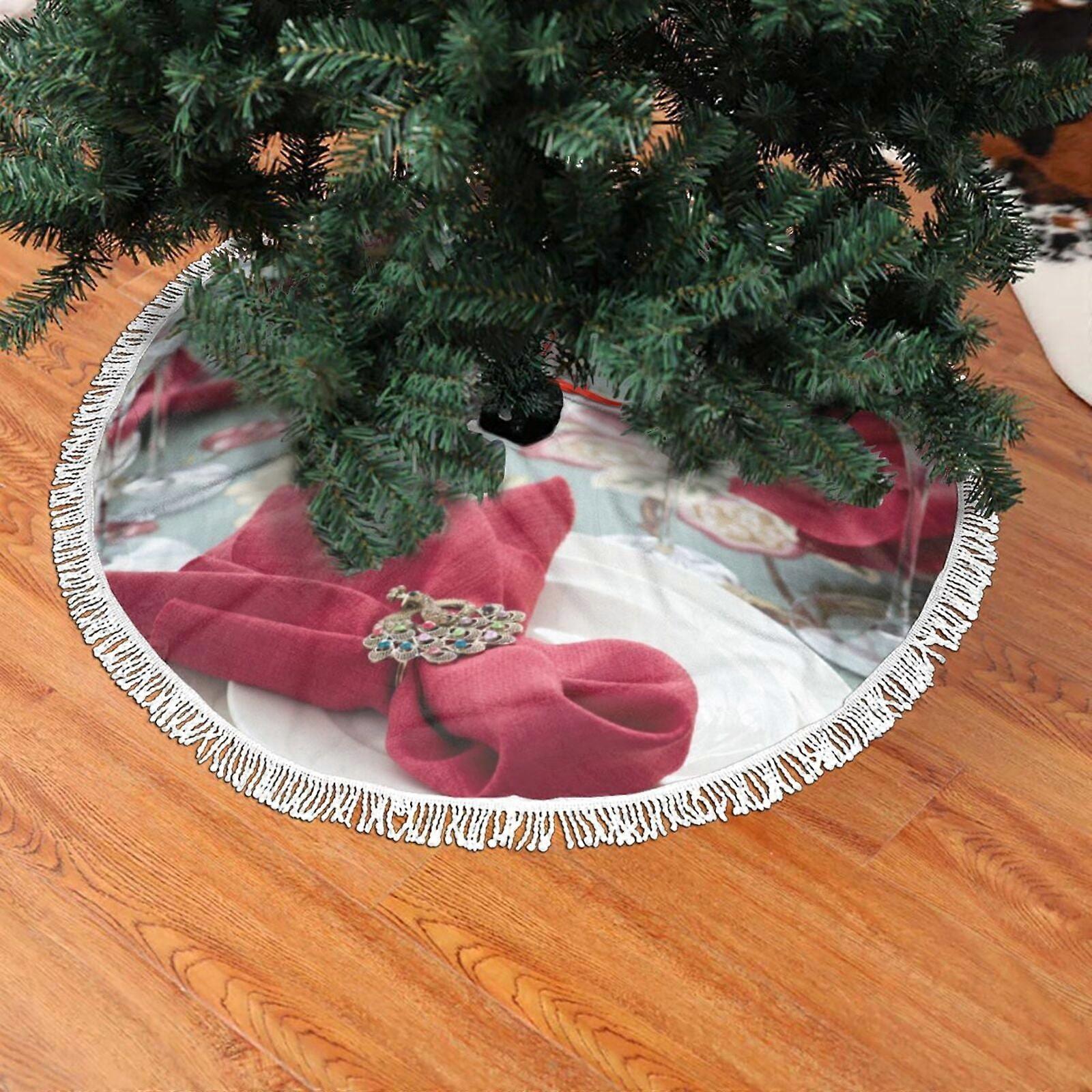 Christmas Fringed Lace Tree Skirt, Christmas Table Setting Soft, Light, Good Touch Tree Skirt 48"