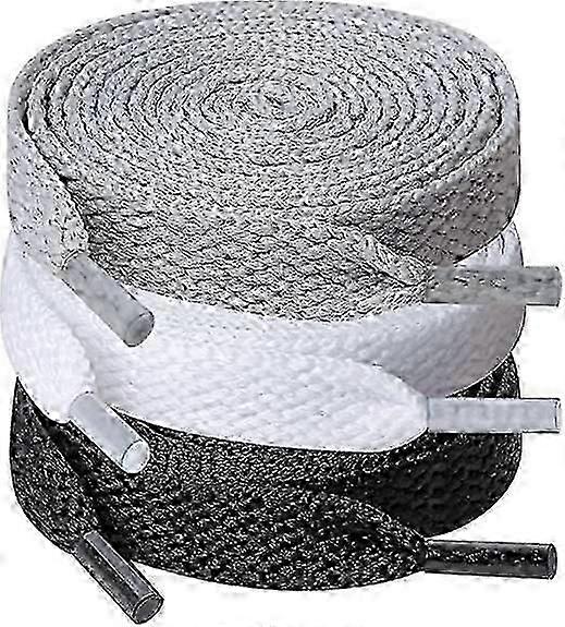 3 pairs of shoelaces, 8mm wide flat shoelaces, for sneakers, running, adults, children black and white and gray