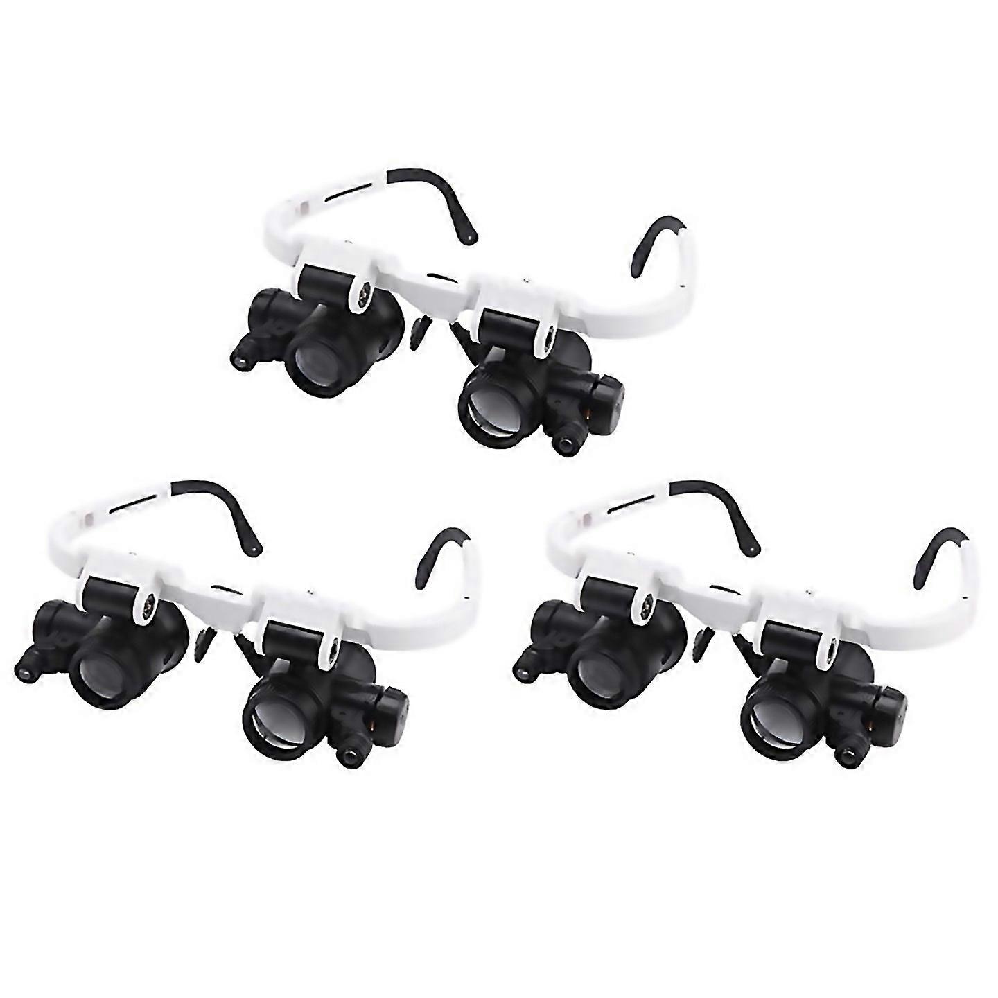 For 3pcs Headmounted Microscope Jeweler Magnifier With Led Light