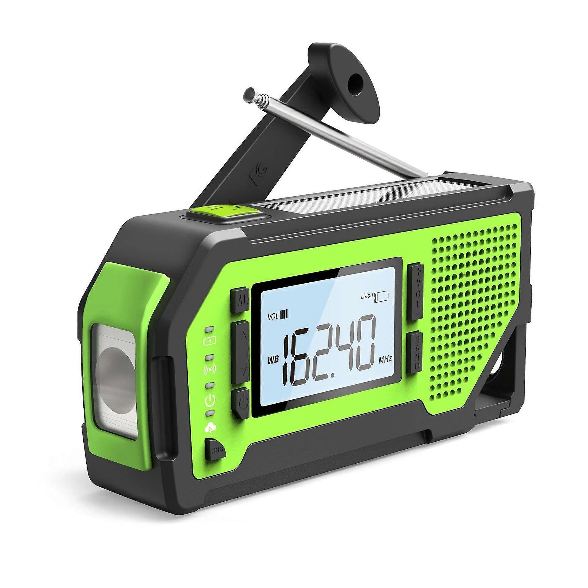 Wind Up Flashlight Radio Emergency AM/FM/WB Radio With Flashlight Reading Lamp SOS Alarm Solar Crank Corkscrew Green