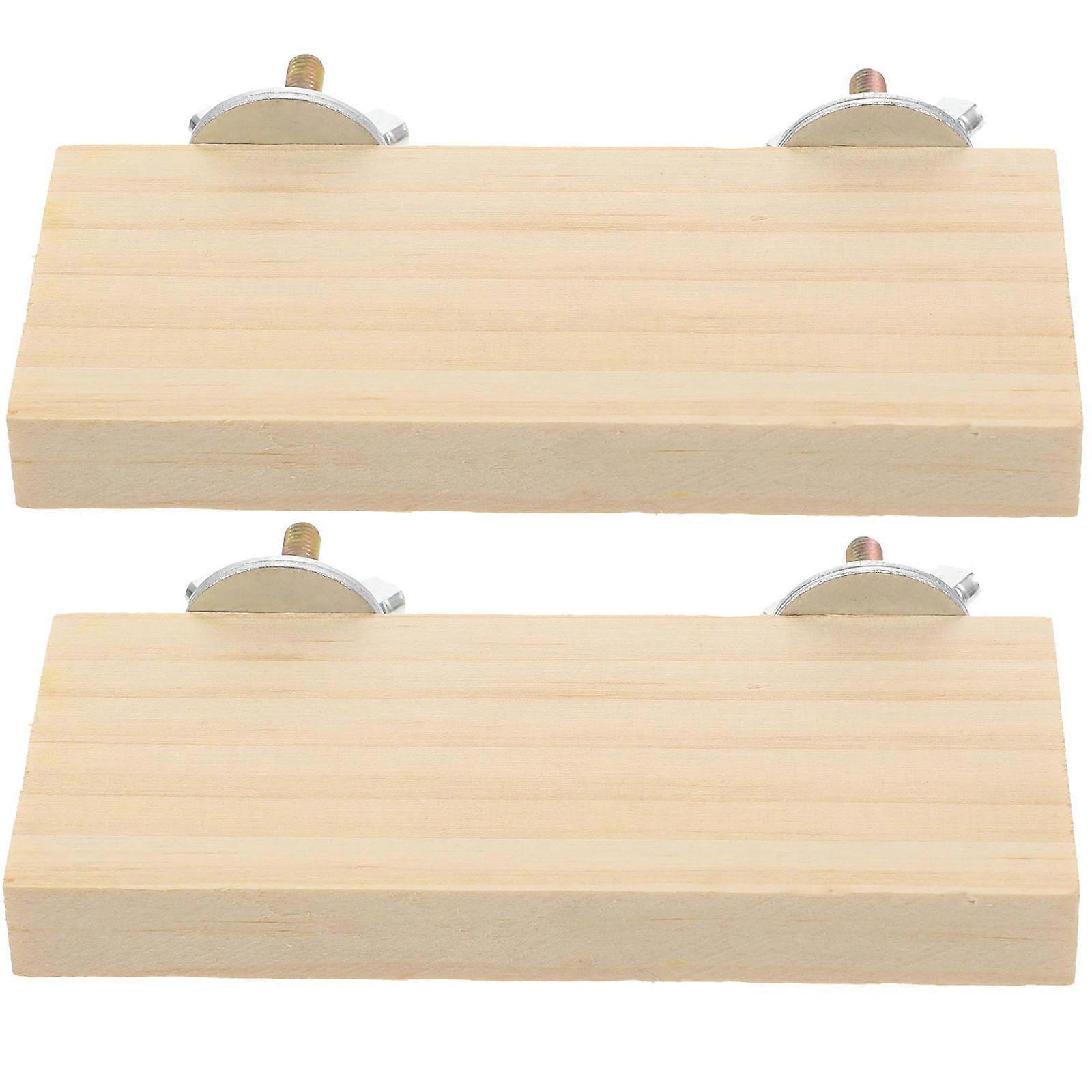 Bird Platforms Small Animal Platform Rectangular Wooden Bird Cage Accessory Khaki Color Exercise Encouragement 2Pcs