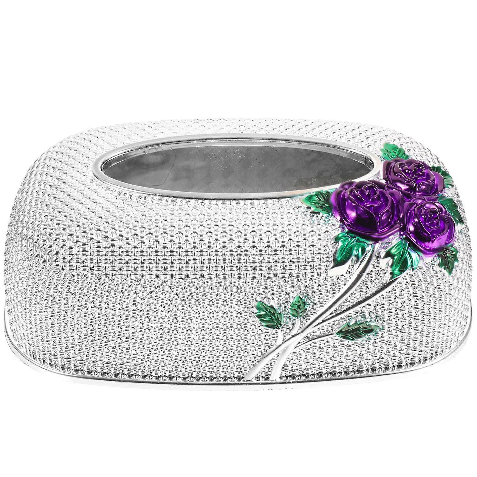Silver Rose Pattern Tissue Box Cover Holder for Home 2Pcs Plastic Napkin Storage