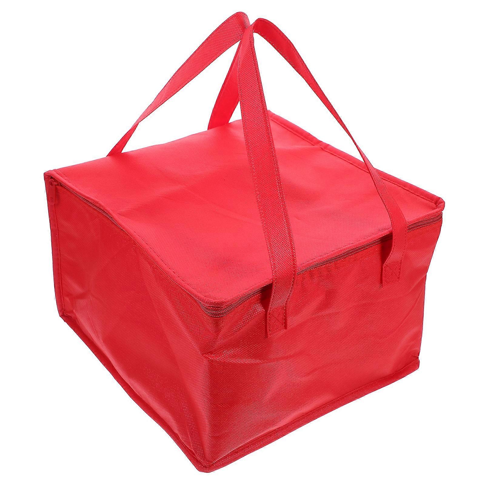 Non-woven Fabric Insulated Lunch Handbag Food Storage Bag Portable Cake Carrier Red Rectangular 29.50X29.00X19.00CM 2Pcs