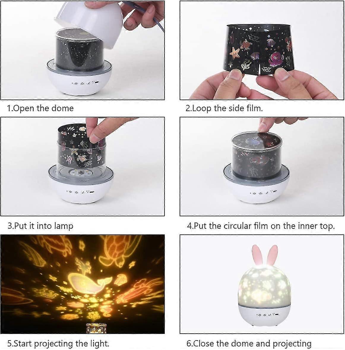 Veilleuse projecteur étoiles pour enfants, veilleuse musicale rotative à 360° + minuterie + télécommande + 6 couleurs, veilleuse LED rechargeable ciel étoilé bébé
