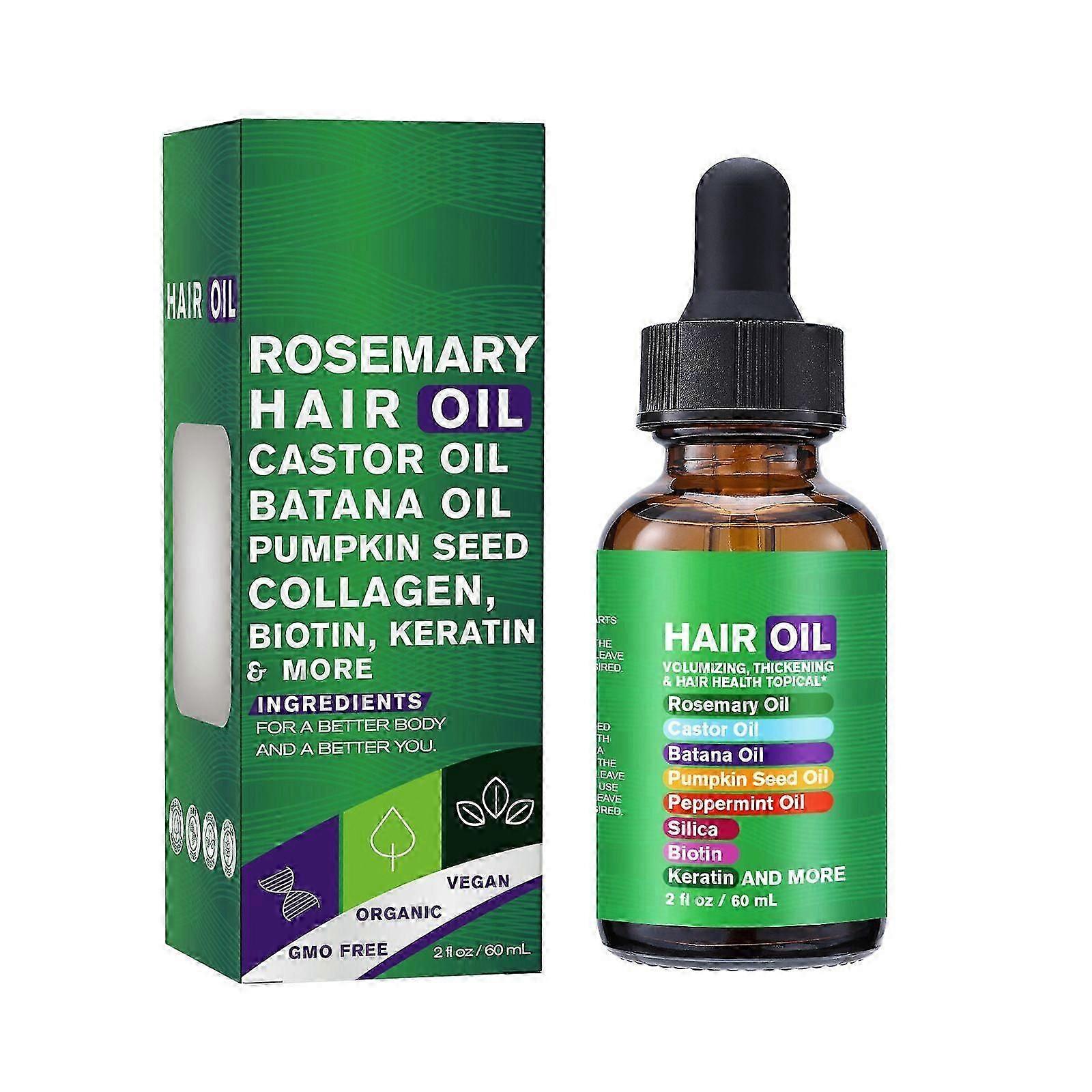 育毛用ローズマリーオイル、バタナオイル、ヒマシ油、パンプキンシードオイル、ケラチン、コラーゲン、ビオチンを含む天然成分、抜け毛予防、60M