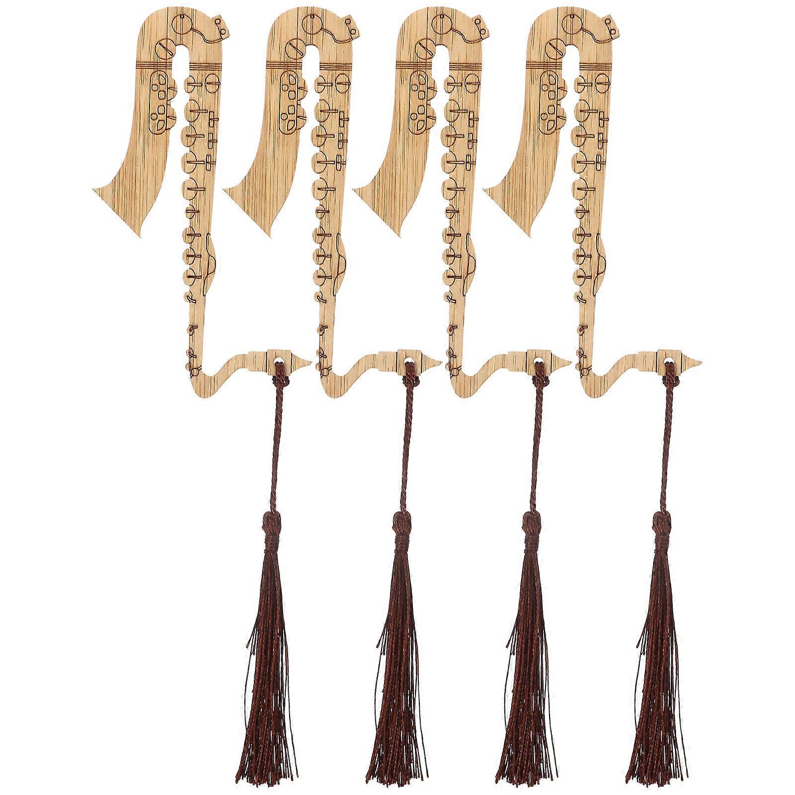 8Pcs Bamboo Saxophone Bookmarks for Reading with Tassel Decoration