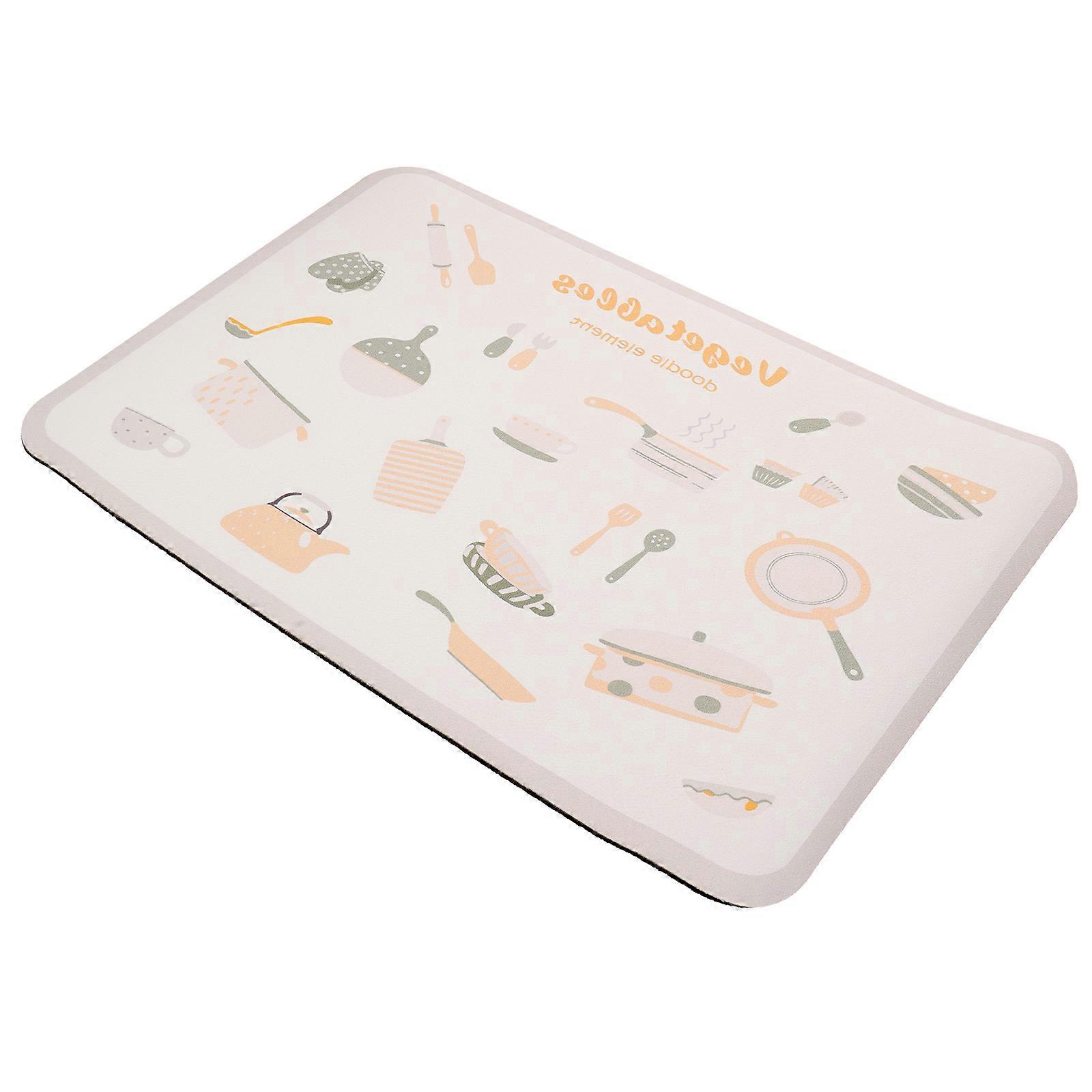 Kitchen Counter Dish Drying Mat Beige Pad for Cutlery 5Pcs Set