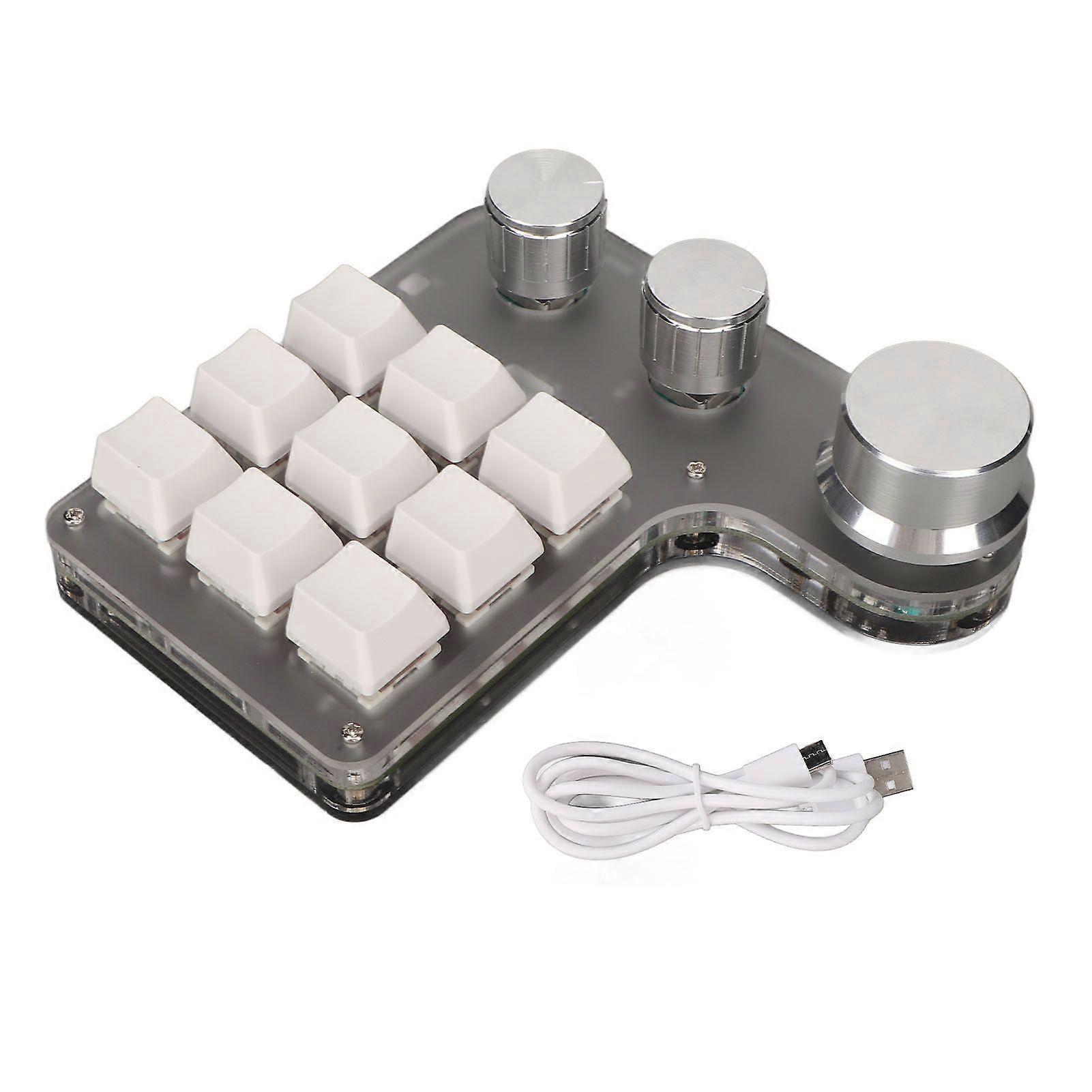 Mini Custom Keypad 9 Keys 3 Knobs Programmable RGB Backlit Programming Macro Keypad for Computer Gaming Software White