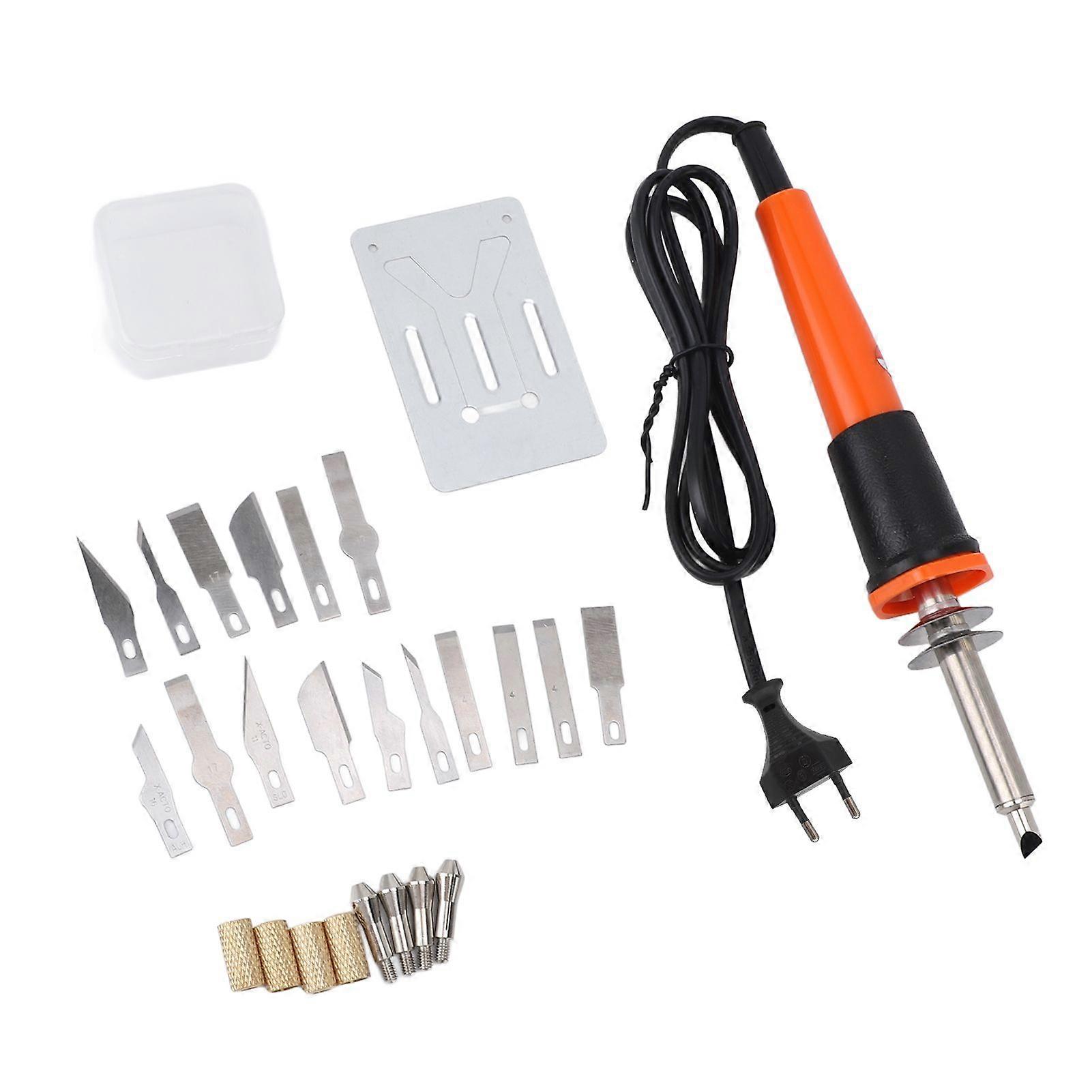 Electric Hot Knife Cutter Tool Kit Multipurpose Stencil Cutter with 16 Blades 4 Chuck Sleeves Metal Stand Hot Carving Knife for Stencil EU Plug 220V
