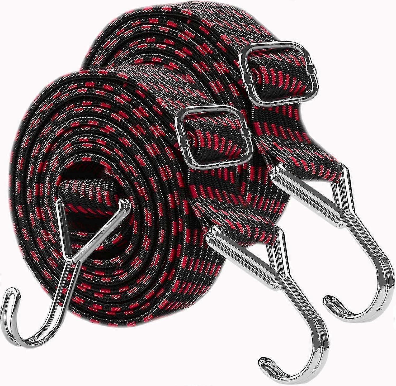 Bungee Cords With Hooks Adjustable - Elastic Heavy Duty Straps Rope 2 Pack 2m Flat Bungee Straps Cs