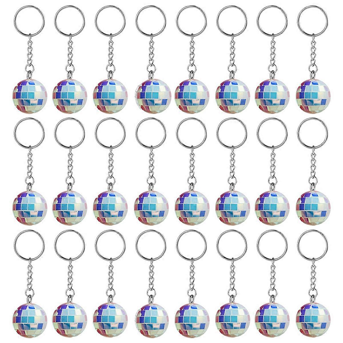24 Pcs Mirror Disco Ball Keychains Bulk Mini 70s Disco Keychains