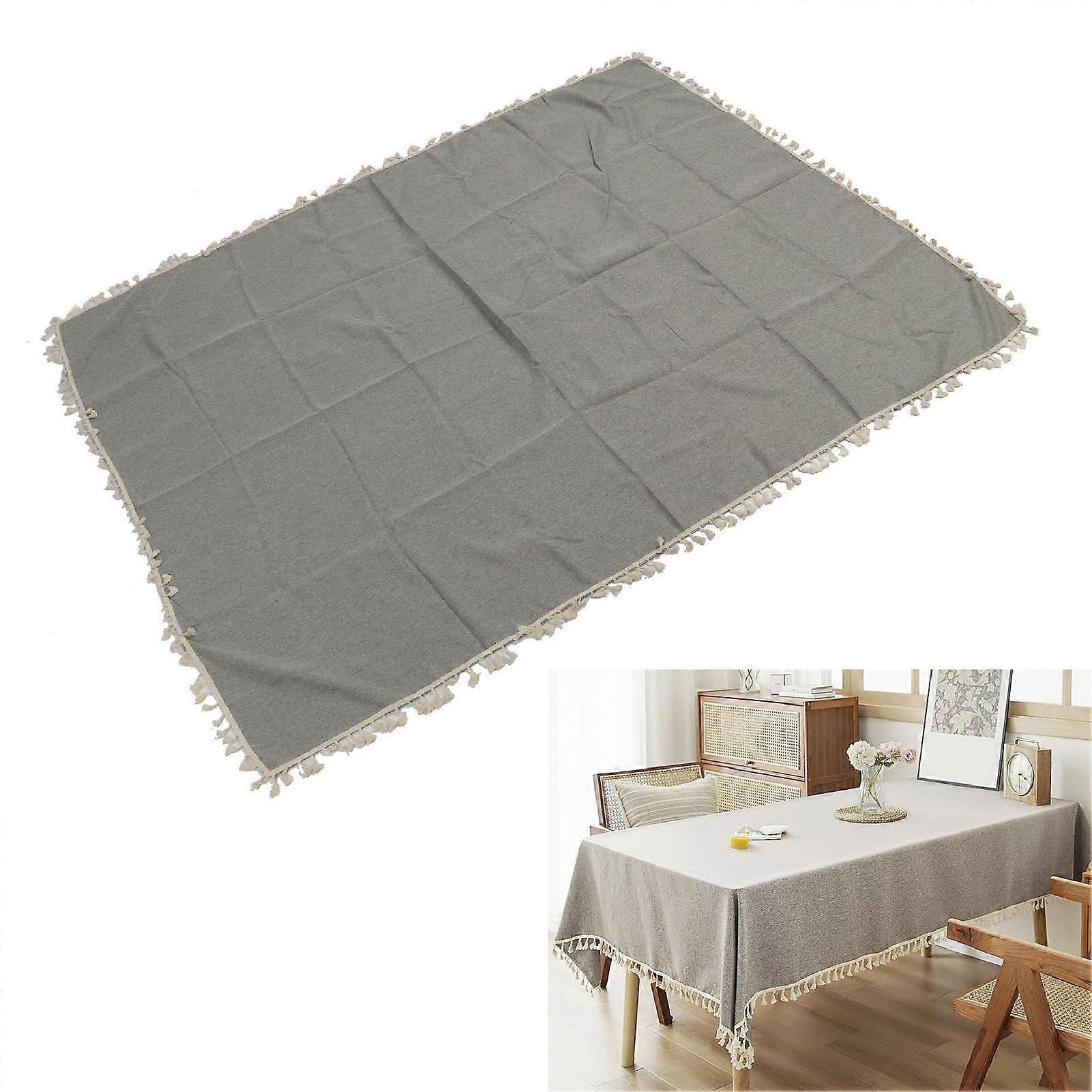 Light Gray Polyester Tablecloth 140x180cm with Tassel Lace
