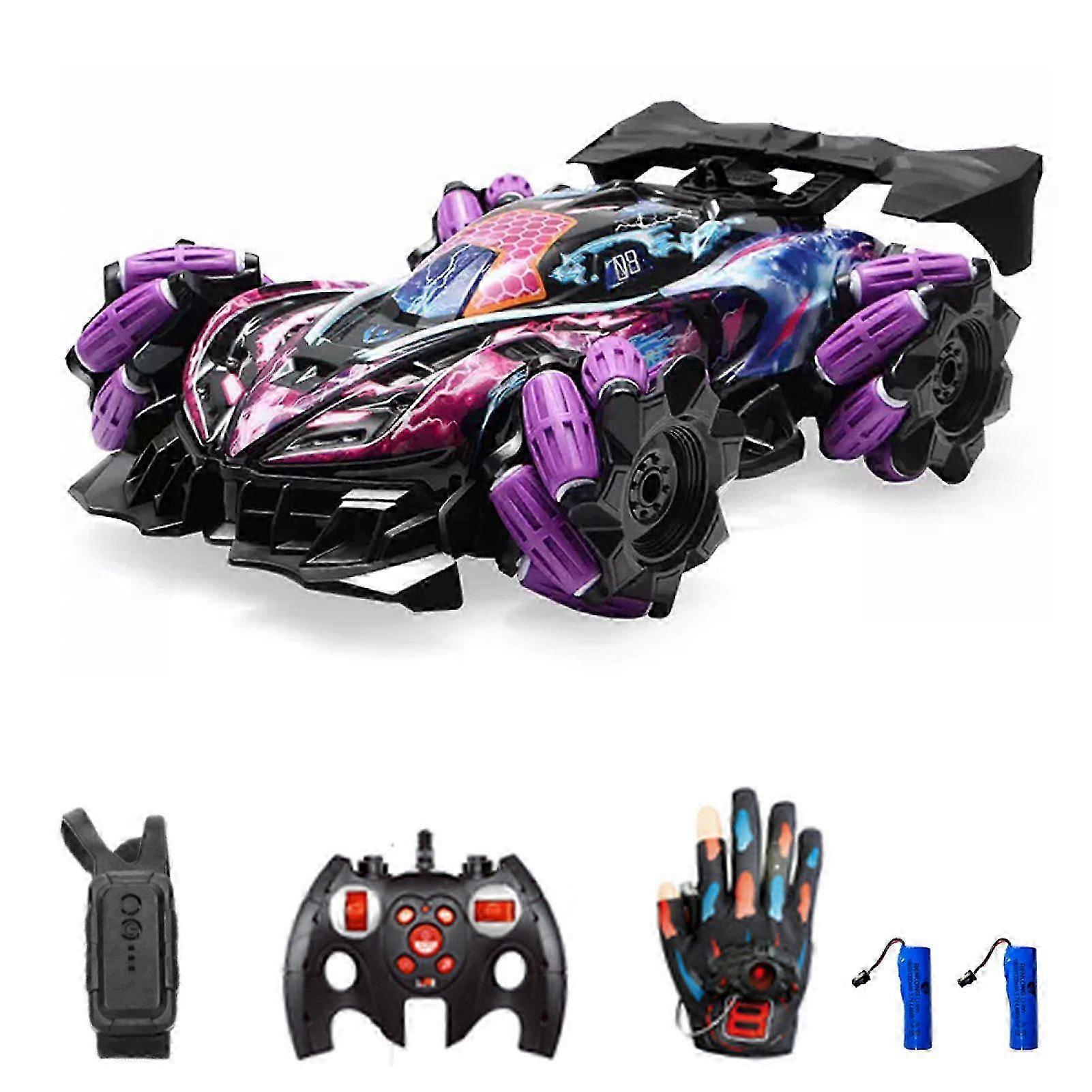 Remote Control Stunt Car, 2.4GHz RC Car with Spray, Cool Lights, Music, Side Drift & Glove Gesture Control