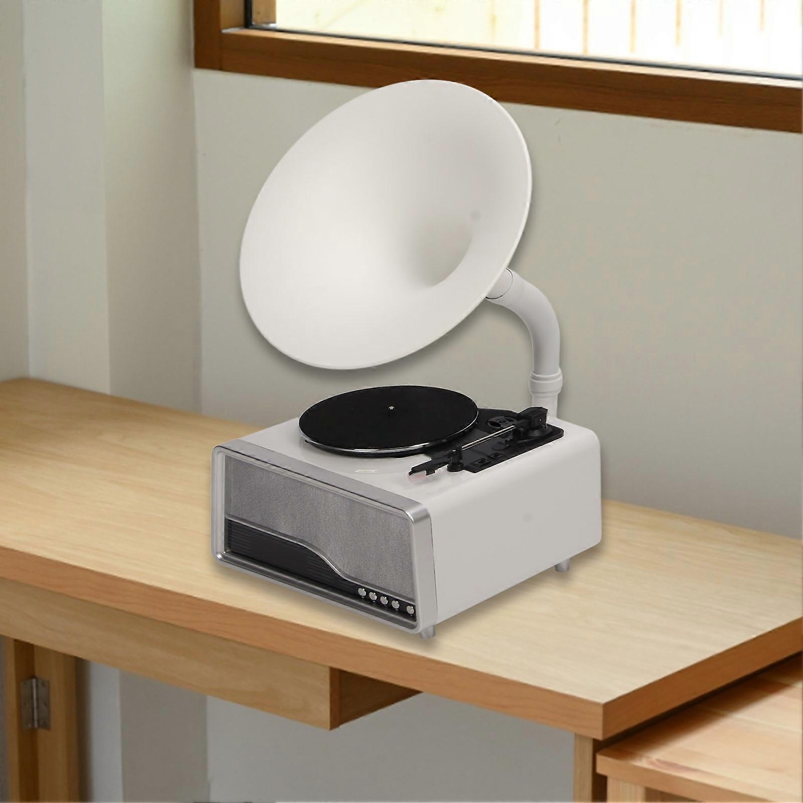 Vintage Gramophone Bluetooth Speaker USB Remote Control Vinyl Record Player for Home 100‑240V White EU Plug