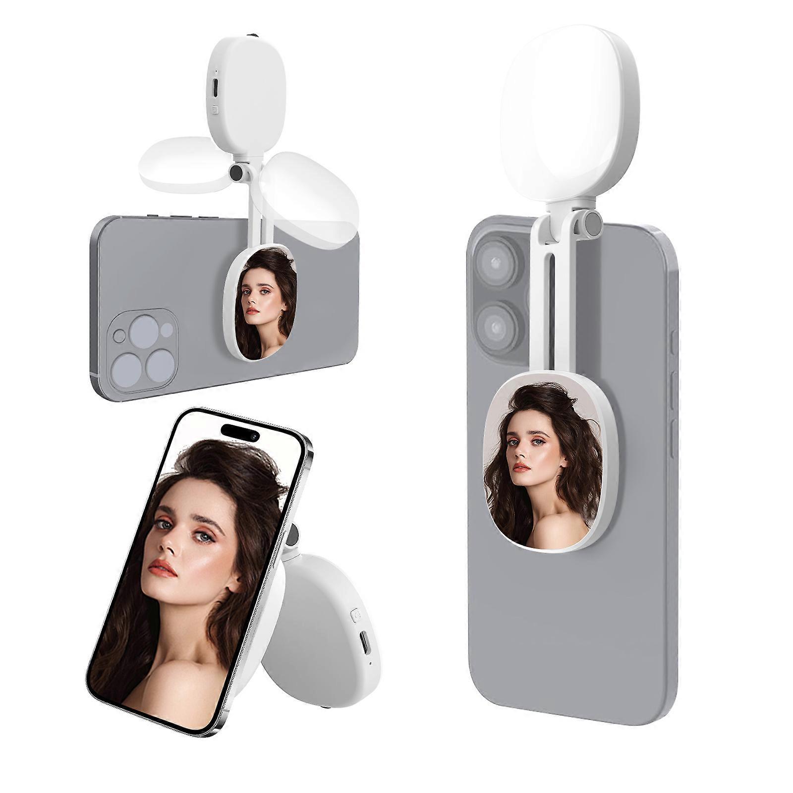 Rechargeable Magnetic LED Circle Light For Smartphone Rotating Angle Individual portrait Mirror Portable Studio Lighting Type C Charging  White