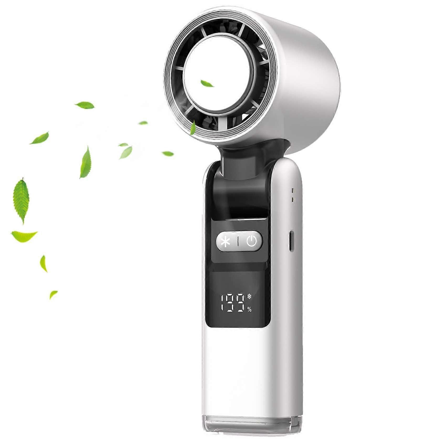 Portable Refrigerated Fan 100Speed Adjustable Turbo Ice Cooling USB Charging Foldable WhiteA 6 Hour Battery