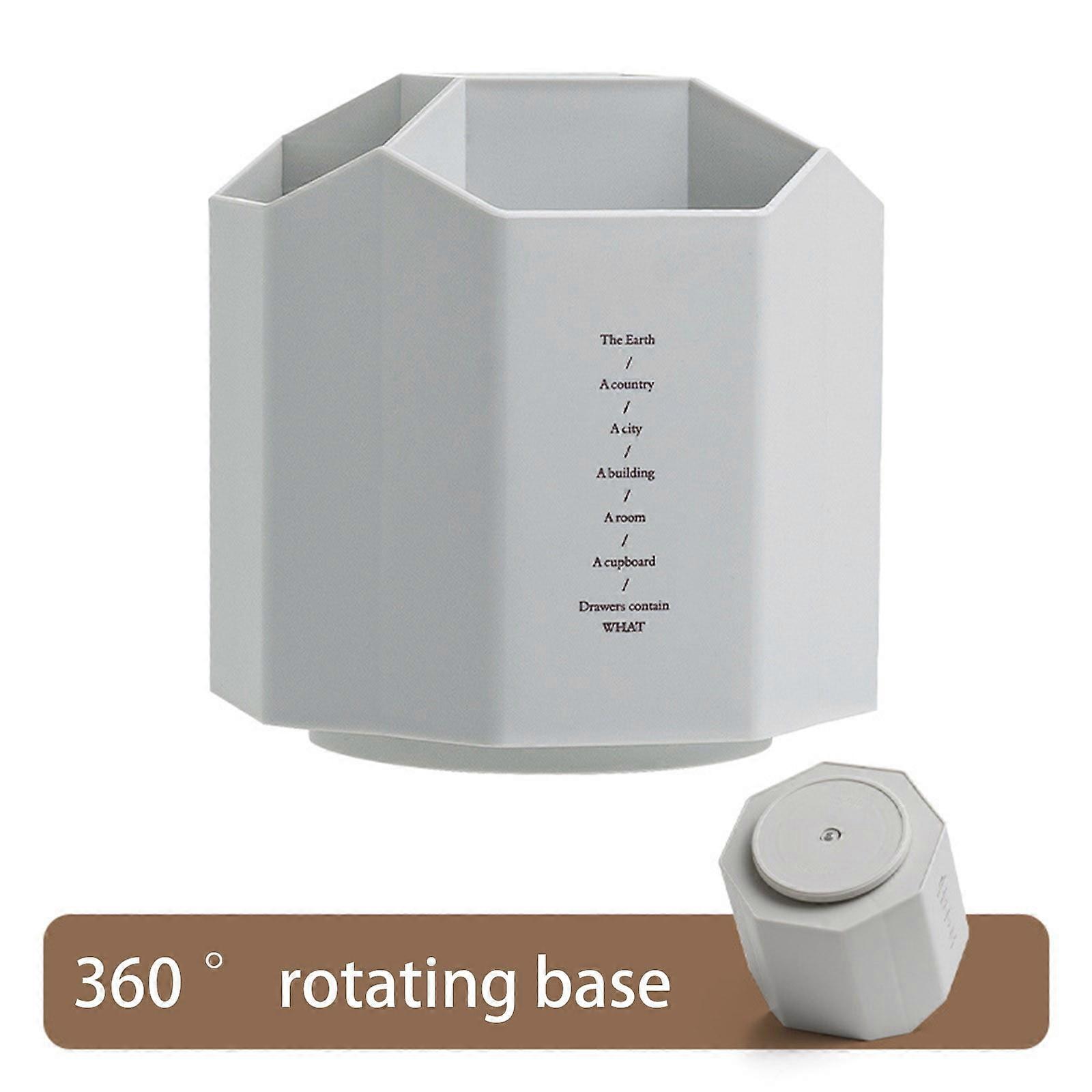 Jacenvly 5-Grid Desktop Storage Box, 360° Rotating Pen Holder, Makeup Brush Organizer, Compatible with Office & Student Use