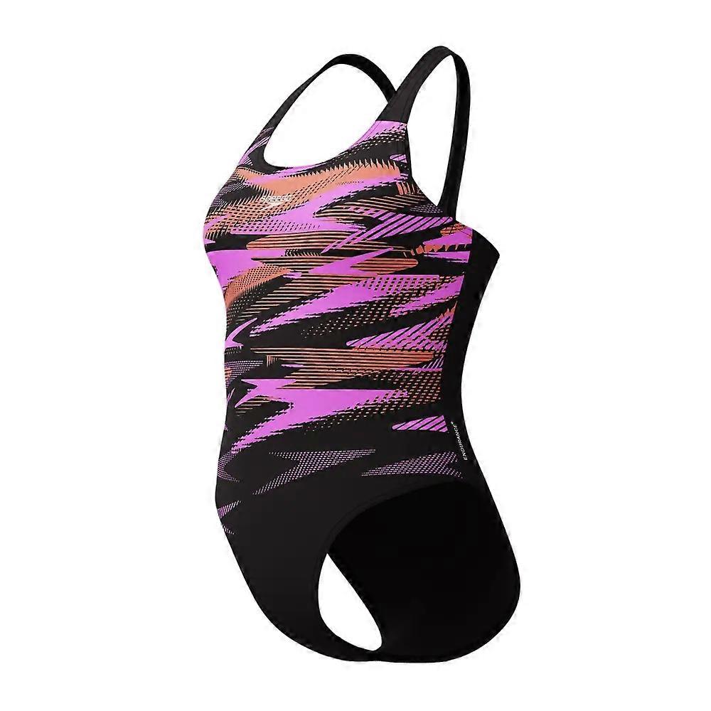 Speedo Hyperboom Placement マッスルバック水着 - ブラック/コーラルピンク