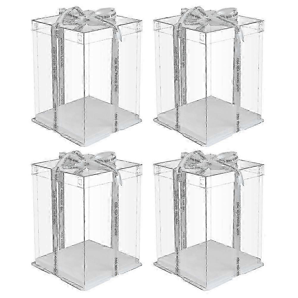 4 Pcs Transparent Cake Boxes Plastic Cake Carrier Birthday Cake Packing Container Edition 1105
