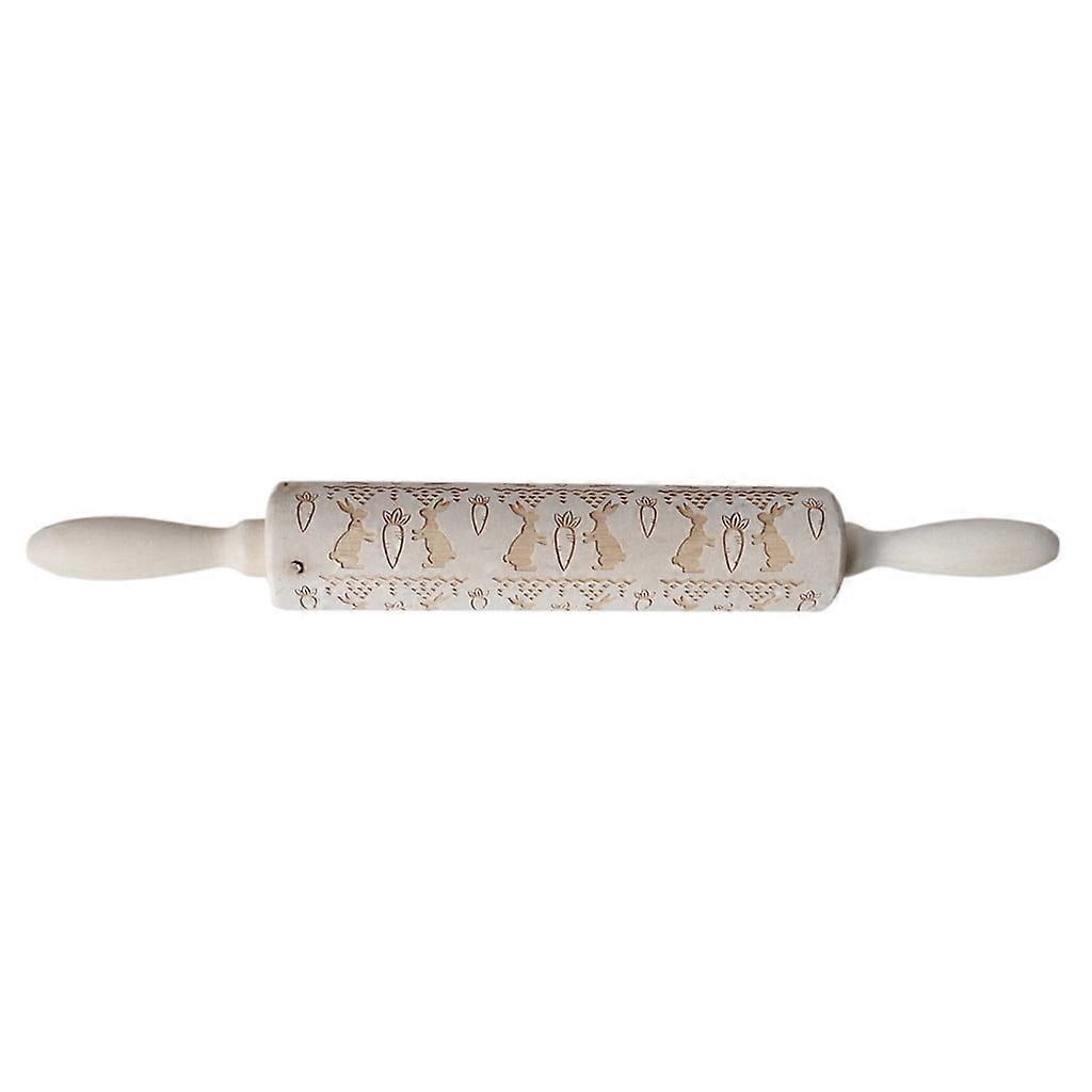 Easter Rolling Pin Engraved Carved Wood Embossed Rolling Pin Kitchen Tool